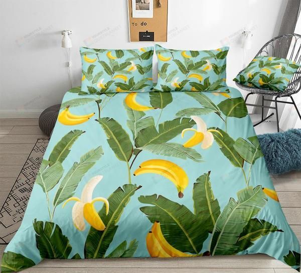 Personalized Bedding Set - Bananas Palm Leaves Cotton Spread Included 1 Soft Duvet Cover or Quilt and 2 Lightweight Breathe Pillowcases