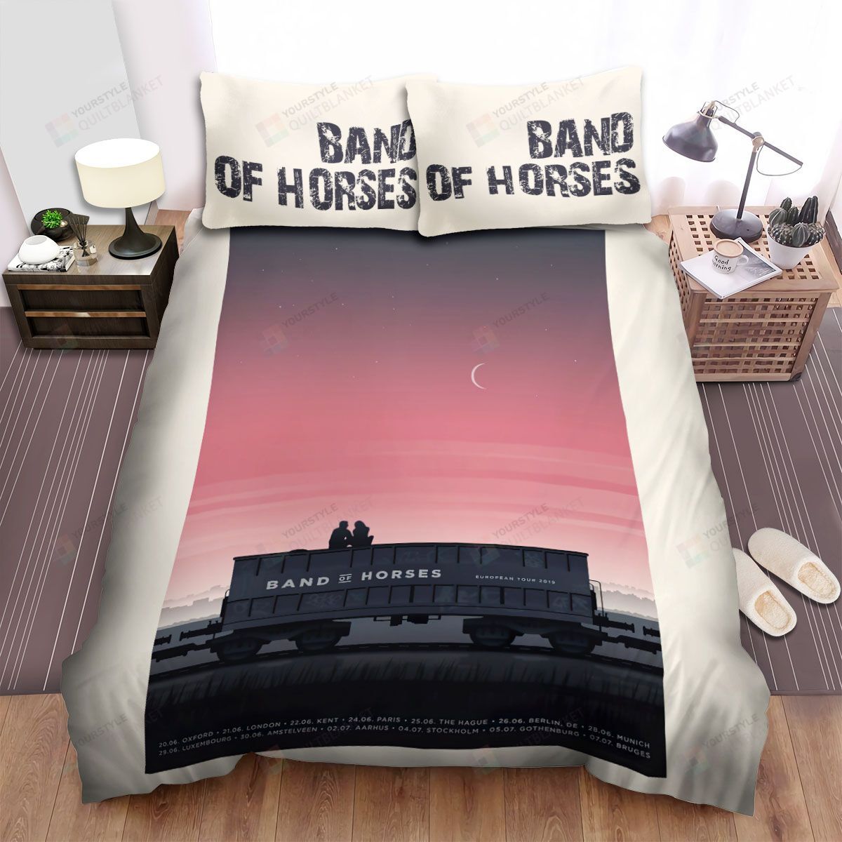 Personalized Bedding Set - Band Of Horses Band Background Pink Spread Included 1 Soft Duvet Cover or Quilt and 2 Lightweight Breathe Pillowcases
