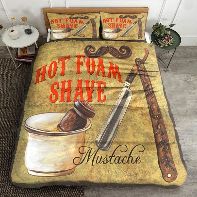 Personalized Bedding Set - Barber Hot Foam Shave Cotton Spread Included 1 Soft Duvet Cover or Quilt and 2 Lightweight Breathe Pillowcases