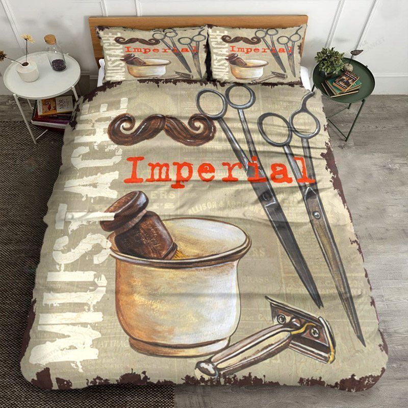 Personalized Bedding Set - Barber Imperial Mustache Cotton Spread Included 1 Soft Duvet Cover or Quilt and 2 Lightweight Breathe Pillowcases