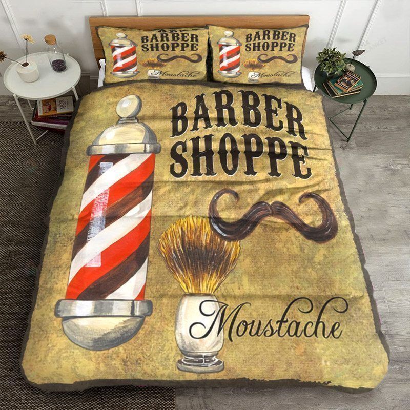 Personalized Bedding Set - Barber Shoppe Mustache Cotton Spread Included 1 Soft Duvet Cover or Quilt and 2 Lightweight Breathe Pillowcases