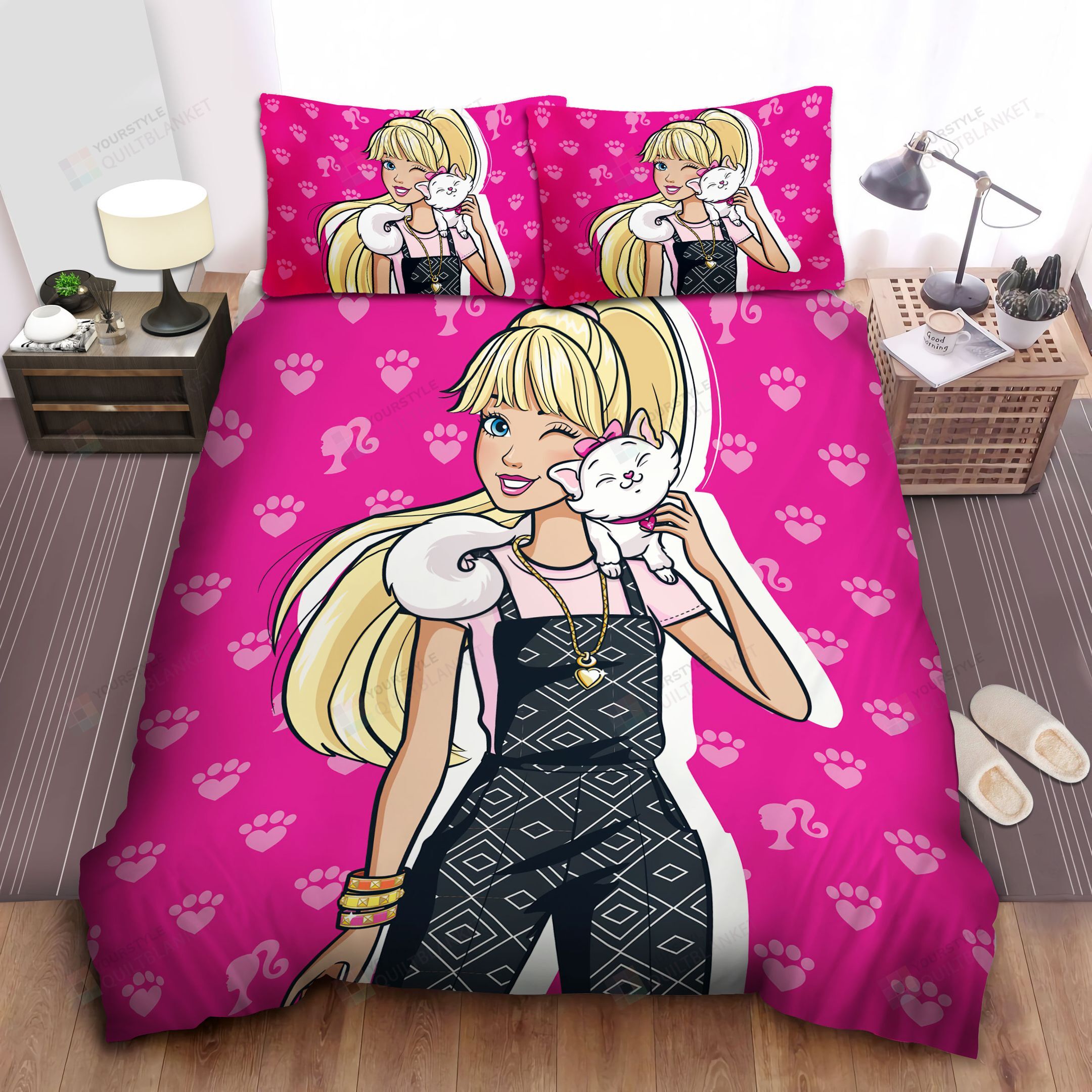 Personalized Bedding Set - Barbie Cat Spread Included 1 Soft Duvet Cover or Quilt and 2 Lightweight Breathe Pillowcases