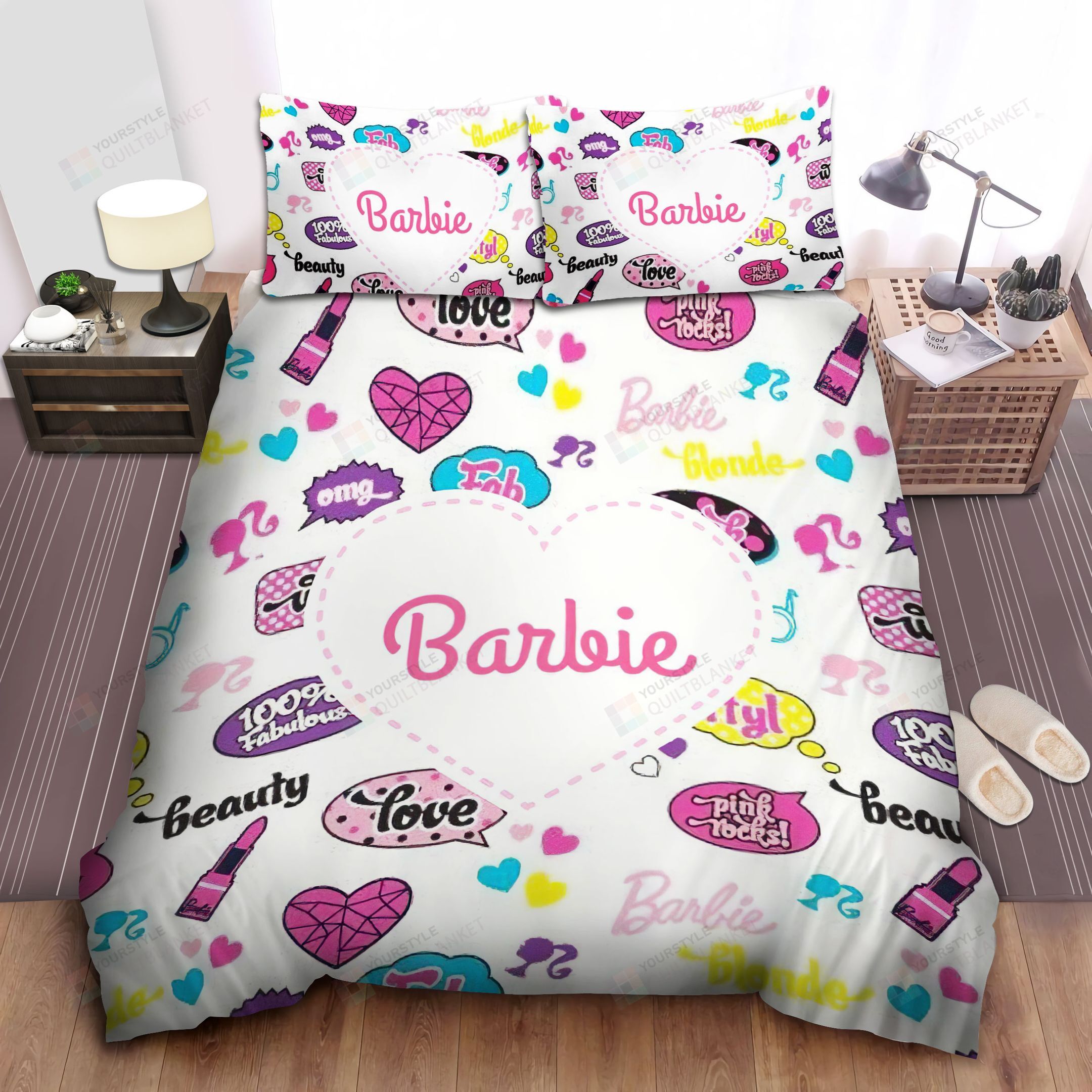 Personalized Bedding Set - Barbie Heart Sign Spread Included 1 Soft Duvet Cover or Quilt and 2 Lightweight Breathe Pillowcases