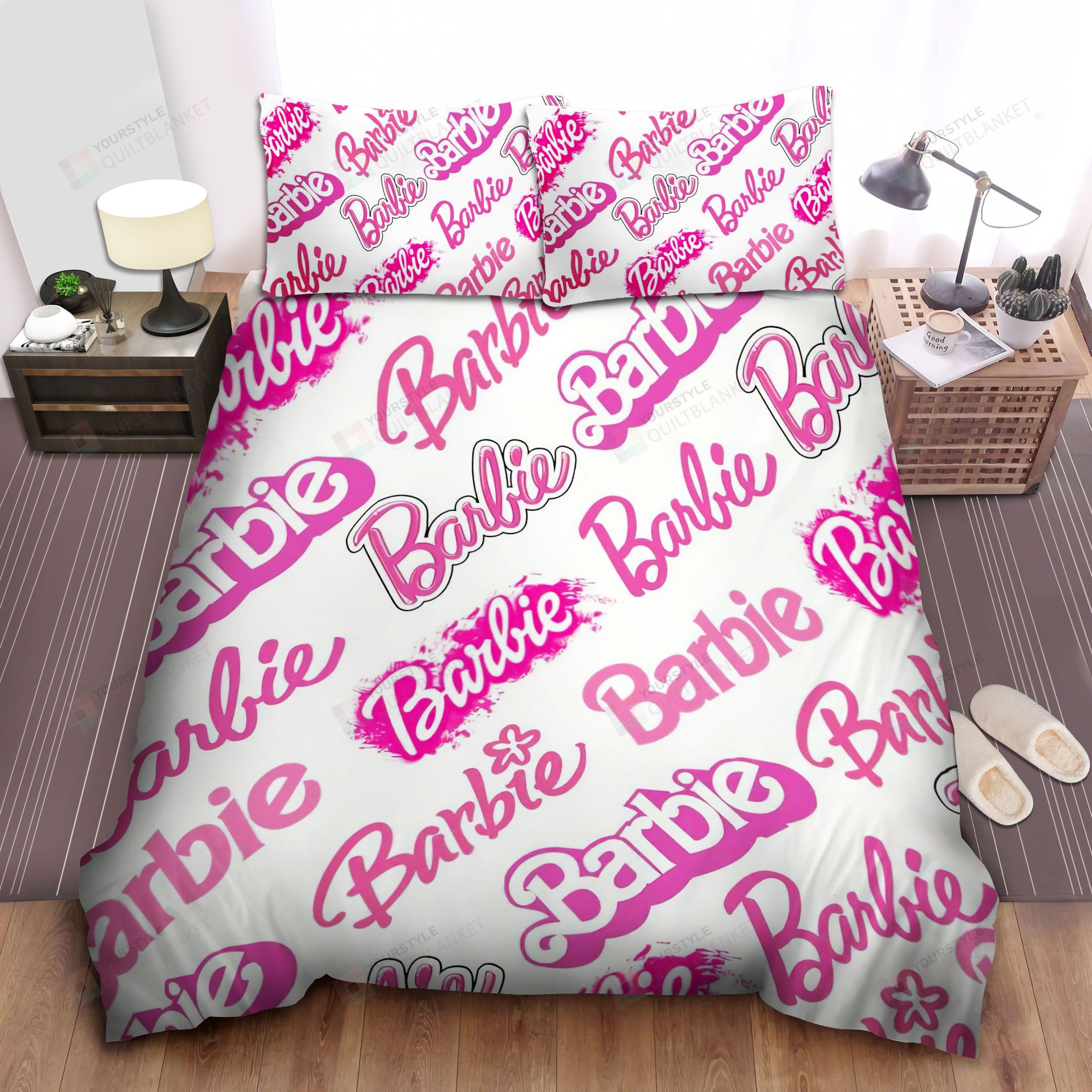 Personalized Bedding Set - Barbie Pink Letter Spread Included 1 Soft Duvet Cover or Quilt and 2 Lightweight Breathe Pillowcases
