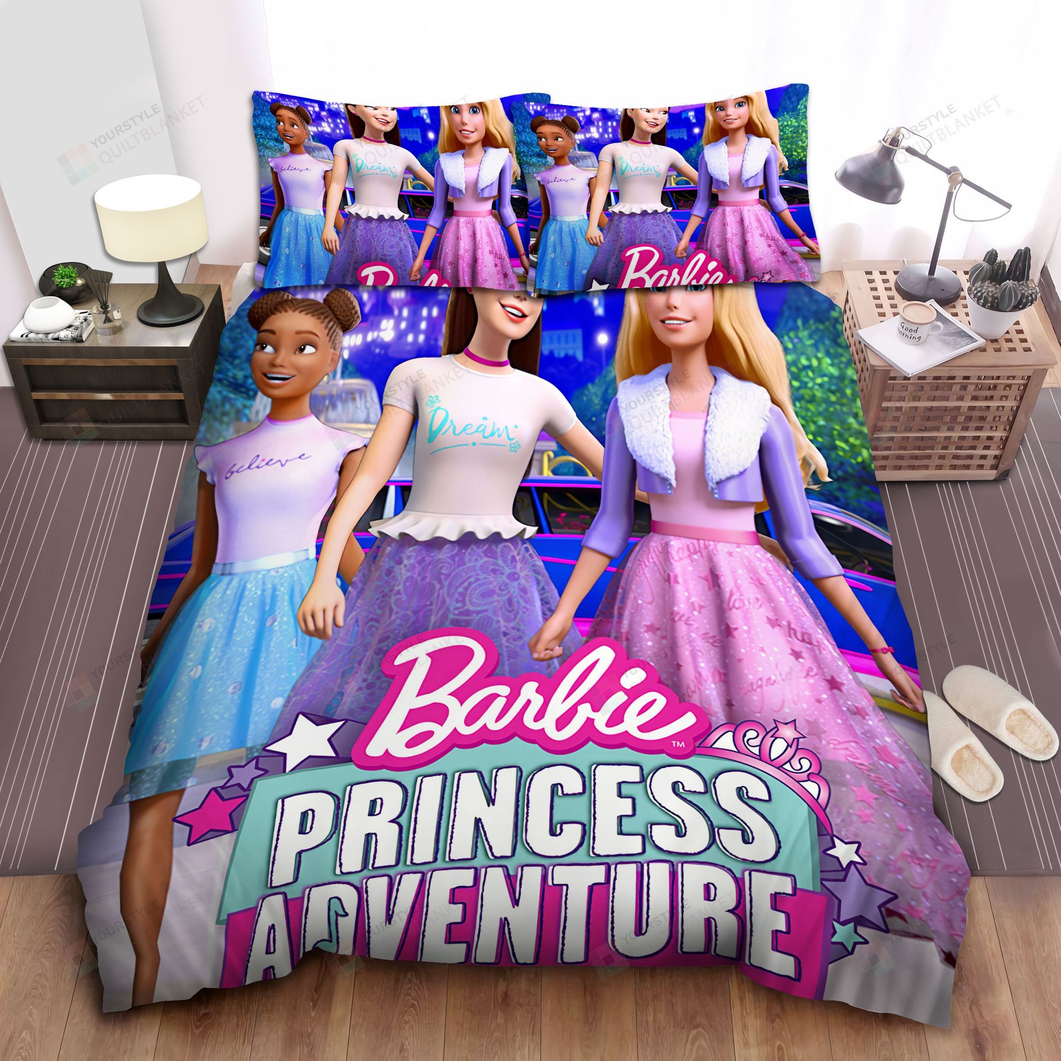 Personalized Bedding Set - Barbie Princess Adventure Spread Included 1 Soft Duvet Cover or Quilt and 2 Lightweight Breathe Pillowcases