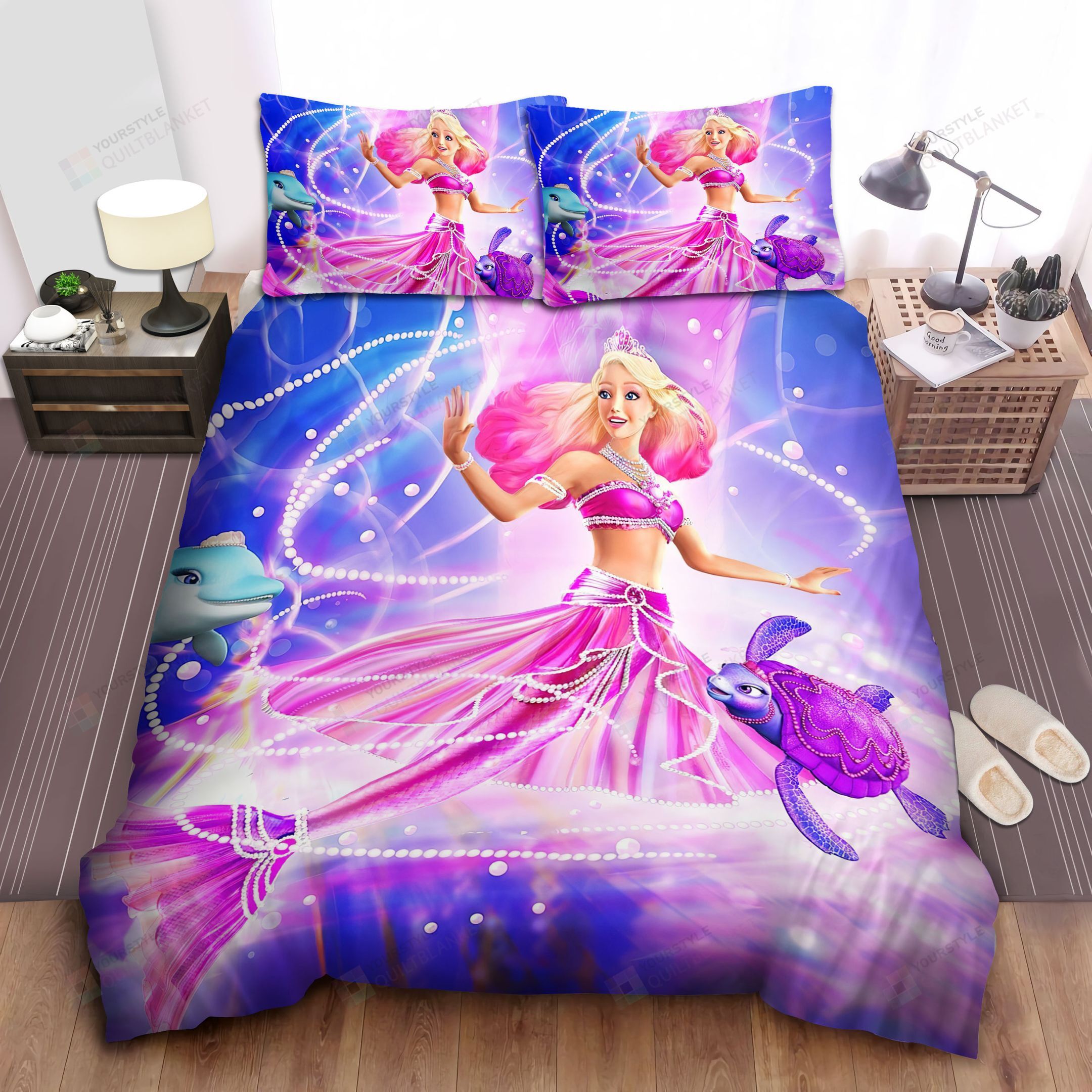 Personalized Bedding Set - Barbie Turtle Dolphin Spread Included 1 Soft Duvet Cover or Quilt and 2 Lightweight Breathe Pillowcases