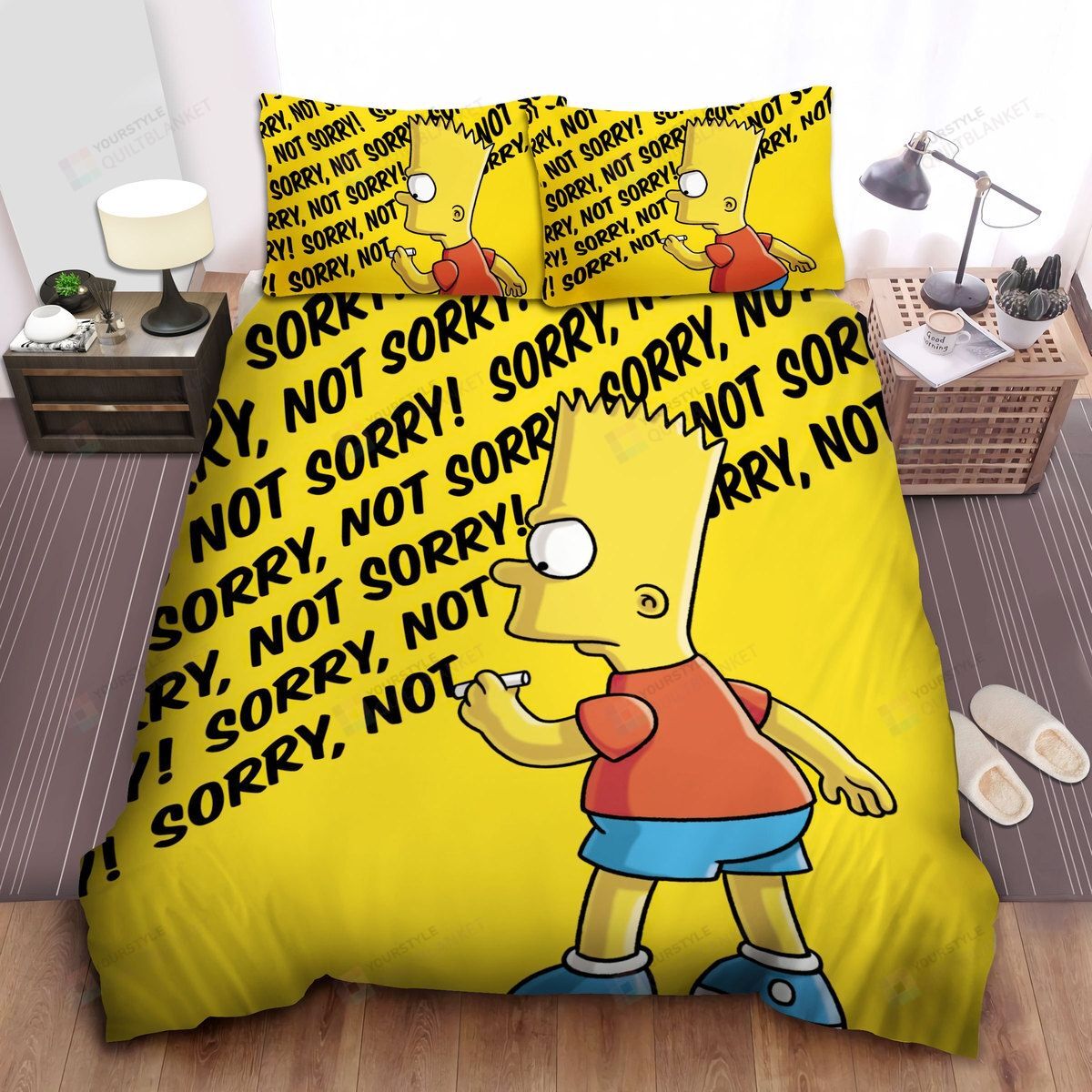 Personalized Bedding Set - Bart Simpson Sorry Not Sorry Spread Included 1 Soft Duvet Cover or Quilt and 2 Lightweight Breathe Pillowcases