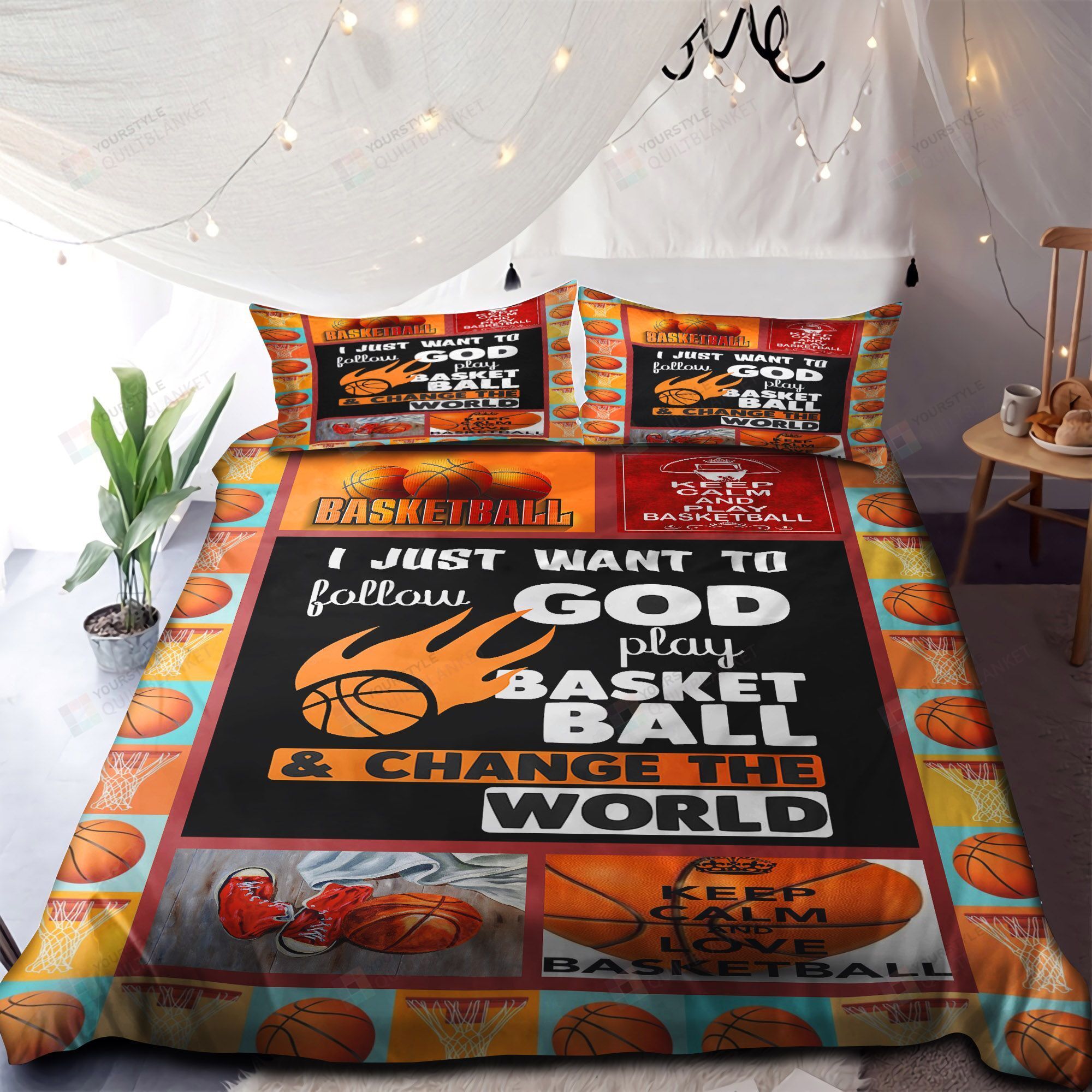 Personalized Bedding Set - Basketball Keep Calm Play Basketball Spread Included 1 Soft Duvet Cover or Quilt and 2 Lightweight Breathe Pillowcases