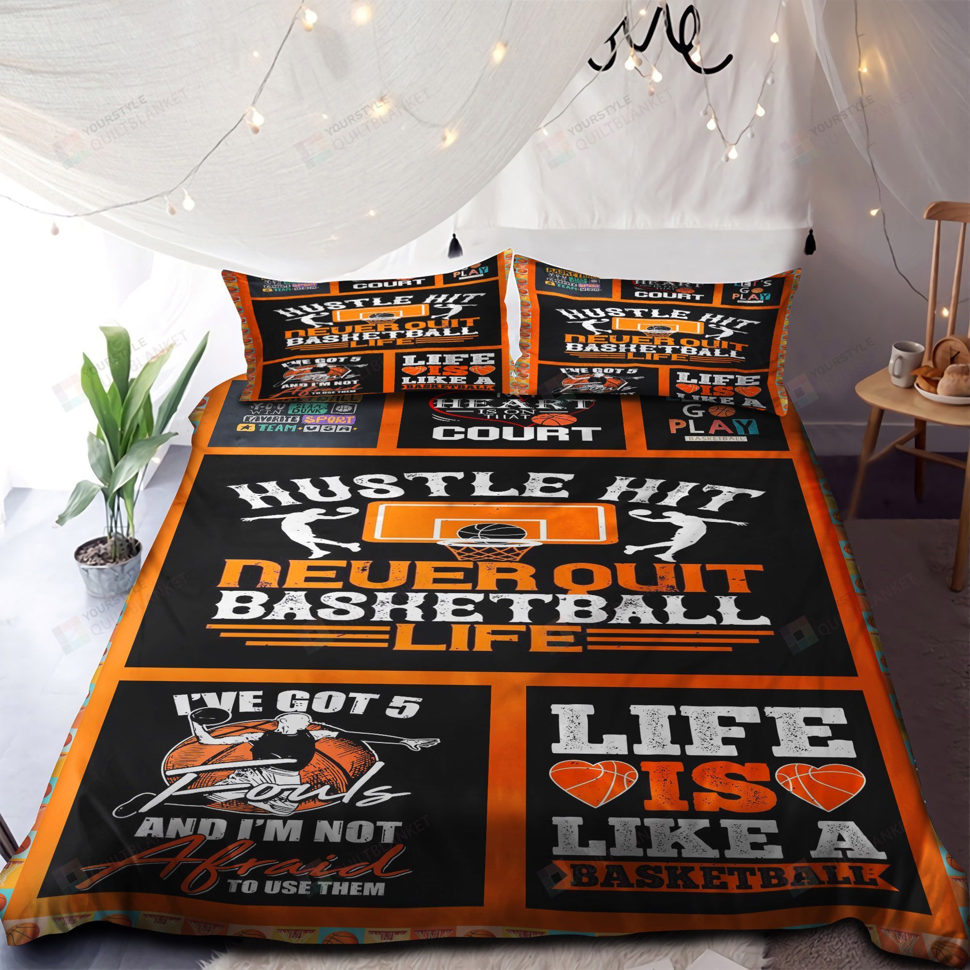 Personalized Bedding Set - Basketball Never Quit Spread Included 1 Soft Duvet Cover or Quilt and 2 Lightweight Breathe Pillowcases