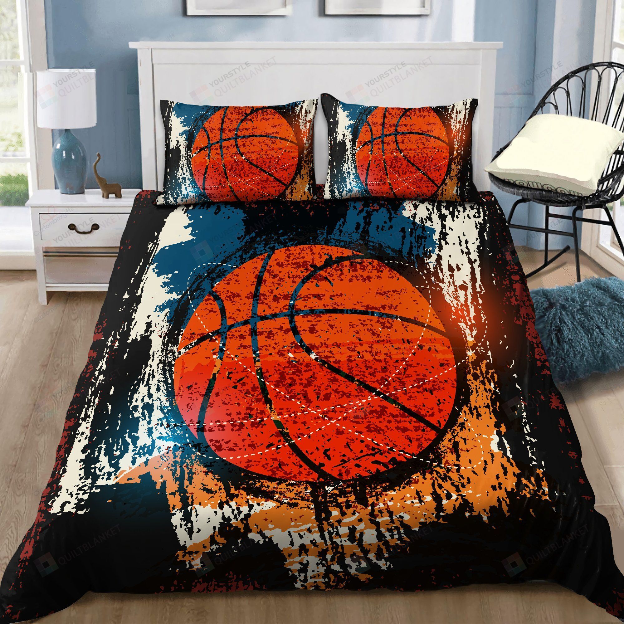 Personalized Bedding Set - Basketball Spread Included 1 Soft Duvet Cover or Quilt and 2 Lightweight Breathe Pillowcases