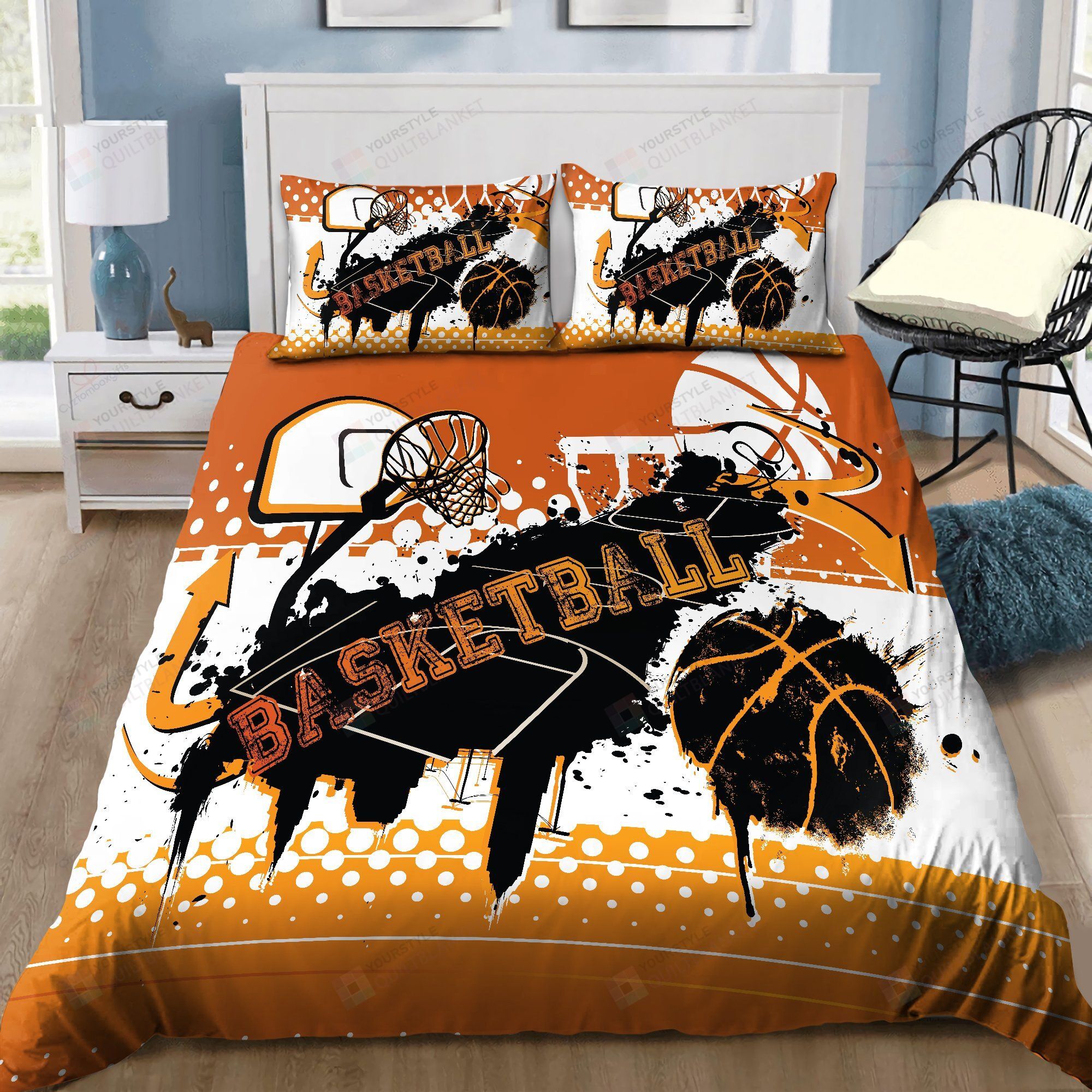 Personalized Bedding Set - Basketball Spread Included 1 Soft Duvet Cover or Quilt and 2 Lightweight Breathe Pillowcases