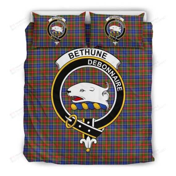 Personalized Bedding Set - Bethune Clan Badge Tartan Cotton Spread Included 1 Soft Duvet Cover or Quilt and 2 Lightweight Breathe Pillowcases