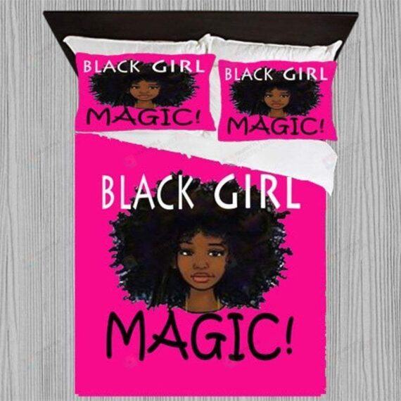 Personalized Bedding Set - Black African Pink Background Included 1 Soft Duvet Cover or Quilt and 2 Lightweight Breathe Pillowcases