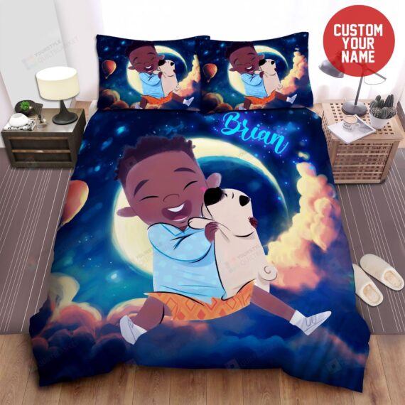 Personalized Bedding Set - Black Baby Dog Puppy Afro Custom Name Included 1 Soft Duvet Cover or Quilt and 2 Lightweight Breathe Pillowcases