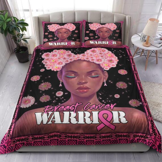 Personalized Bedding Set - Black Breast Cancer Warrior Spread Included 1 Soft Duvet Cover or Quilt and 2 Lightweight Breathe Pillowcases