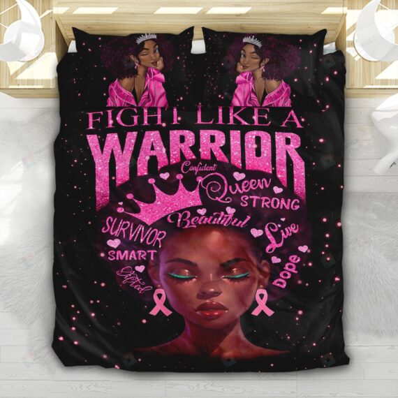 Personalized Bedding Set - Black Brest Cancer Fight Like Warrior Spread Included 1 Soft Duvet Cover or Quilt and 2 Lightweight Breathe Pillowcases