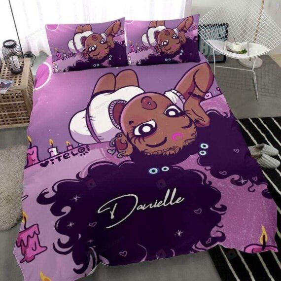 Personalized Bedding Set - Black Cool Purple Candle Cotton Spread Included 1 Soft Duvet Cover or Quilt and 2 Lightweight Breathe Pillowcases