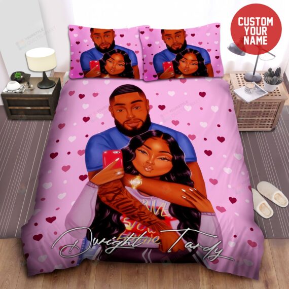 Personalized Bedding Set - Black Couple Custom Name Included 1 Soft Duvet Cover or Quilt and 2 Lightweight Breathe Pillowcases