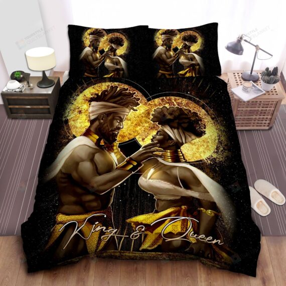 Personalized Bedding Set - Black Couple Gold Custom Name Included 1 Soft Duvet Cover or Quilt and 2 Lightweight Breathe Pillowcases