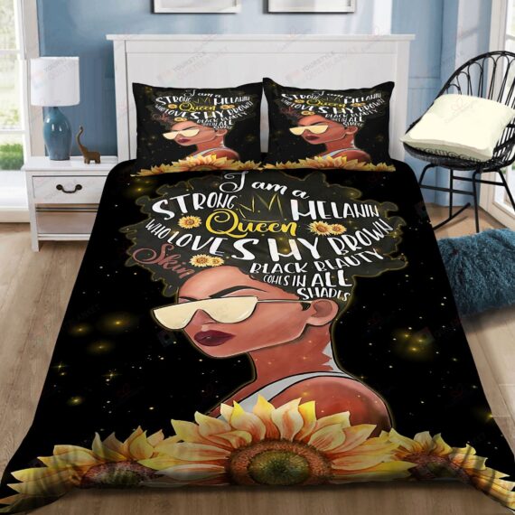 Personalized Bedding Set - Black I Am Strong Spread Included 1 Soft Duvet Cover or Quilt and 2 Lightweight Breathe Pillowcases