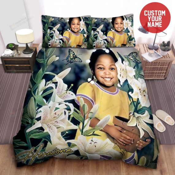 Personalized Bedding Set - Black Little Happy Lilies Spread Included 1 Soft Duvet Cover or Quilt and 2 Lightweight Breathe Pillowcases