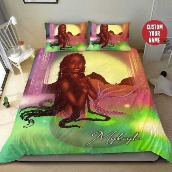 Personalized Bedding Set - Black Mermaid Long Hair Cotton Spread Included 1 Soft Duvet Cover or Quilt and 2 Lightweight Breathe Pillowcases