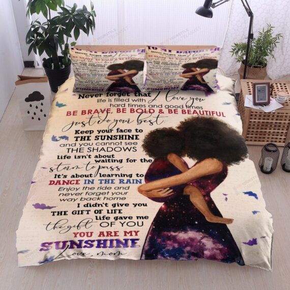 Personalized Bedding Set - Black To My Daughter From Mom Keep Your Face To The Sunshine Cotton Spread Included 1 Soft Duvet Cover or Quilt and 2 Lightweight Breathe Pillowcases