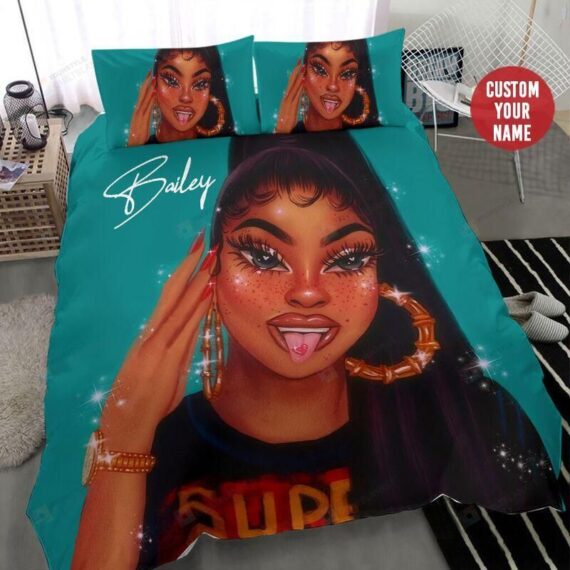 Personalized Bedding Set - Black Tongue Out Custom Name Included 1 Soft Duvet Cover or Quilt and 2 Lightweight Breathe Pillowcases