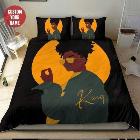 Personalized Bedding Set - Black Wear Glasses Yellow Custom Name Included 1 Soft Duvet Cover or Quilt and 2 Lightweight Breathe Pillowcases