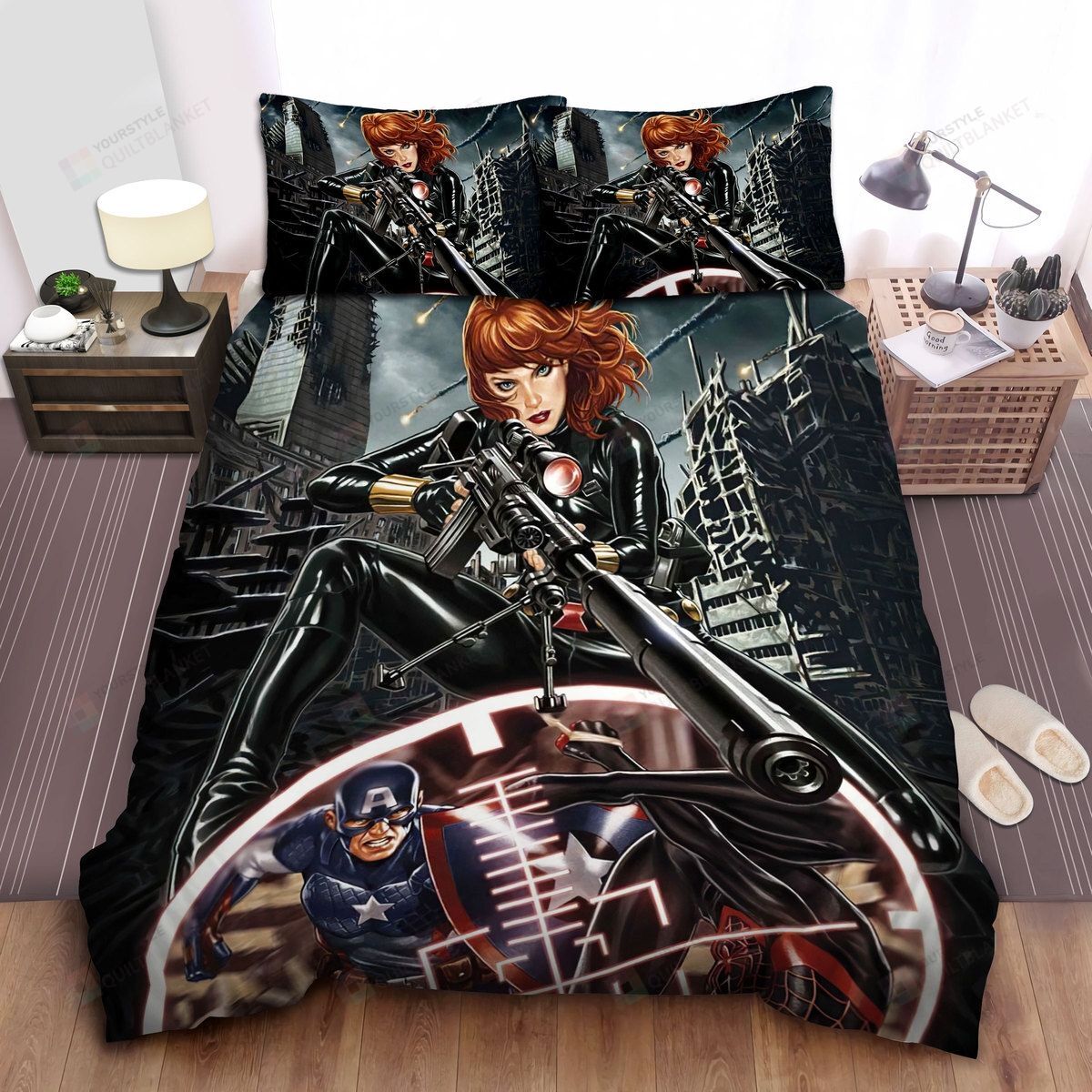 Personalized Bedding Set - Black Widow On Target Shooting Spread Included 1 Soft Duvet Cover or Quilt and 2 Lightweight Breathe Pillowcases