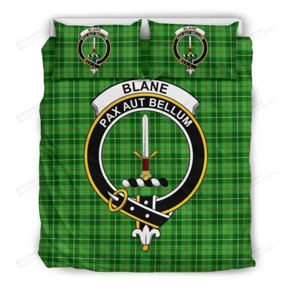 Personalized Bedding Set - Blane Clan Badge Tartan Cotton Spread Included 1 Soft Duvet Cover or Quilt and 2 Lightweight Breathe Pillowcases