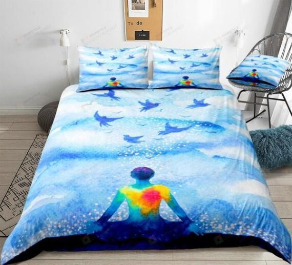 Personalized Bedding Set - Blue Abstract Yoga Cotton Spread Included 1 Soft Duvet Cover or Quilt and 2 Lightweight Breathe Pillowcases