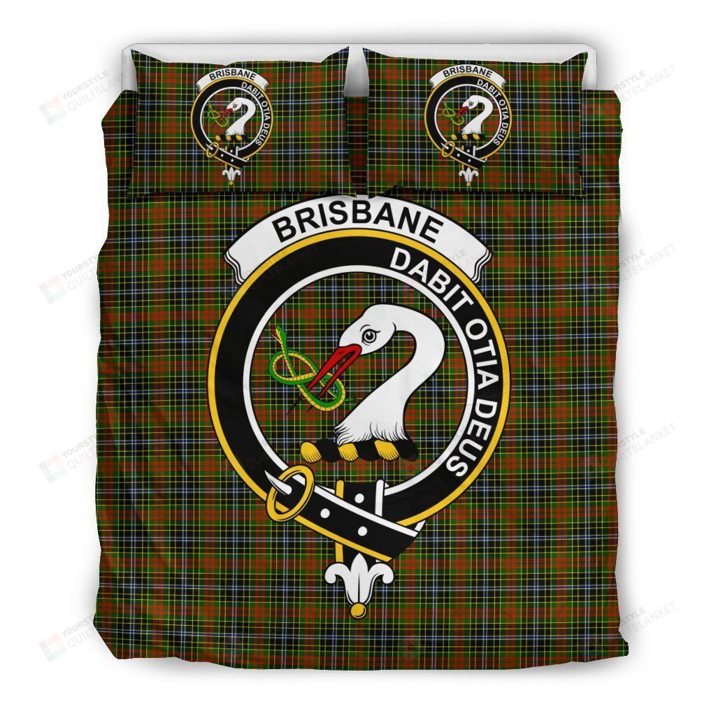 Personalized Bedding Set - Brisbane Clan Badge Tartan Cotton Spread Included 1 Soft Duvet Cover or Quilt and 2 Lightweight Breathe Pillowcases