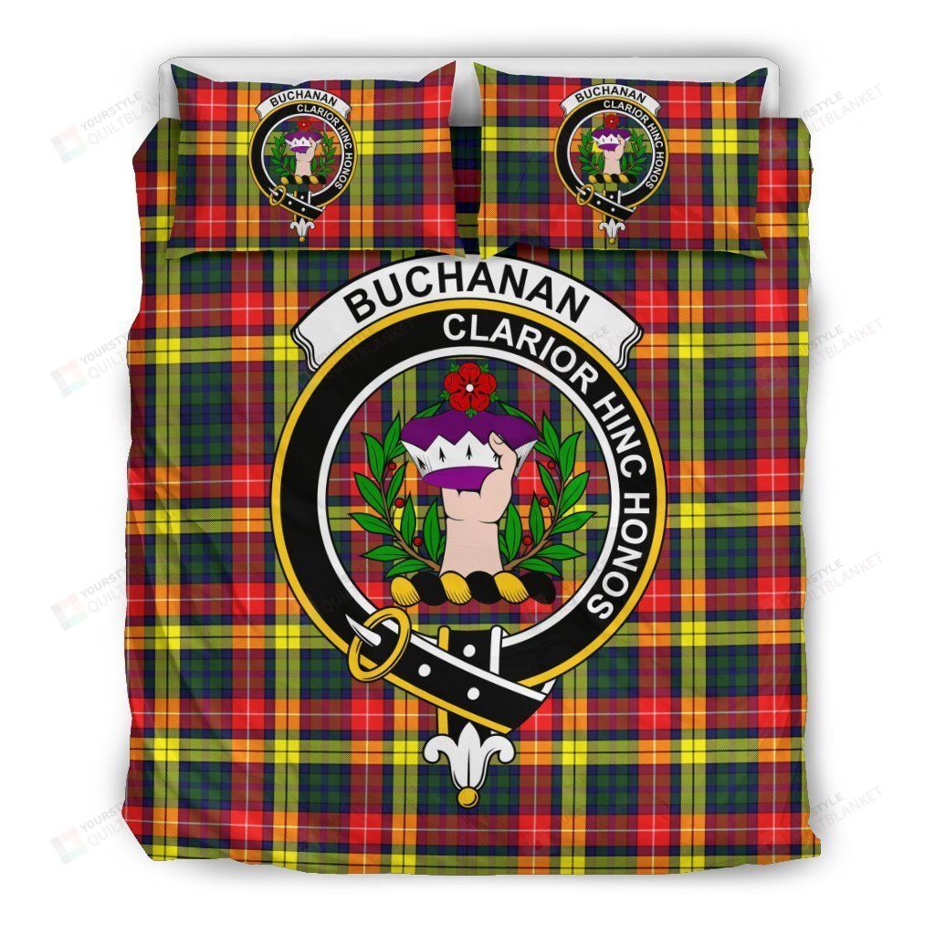 Personalized Bedding Set - Buchanan Clan Badge Tartan Cotton Spread Included 1 Soft Duvet Cover or Quilt and 2 Lightweight Breathe Pillowcases