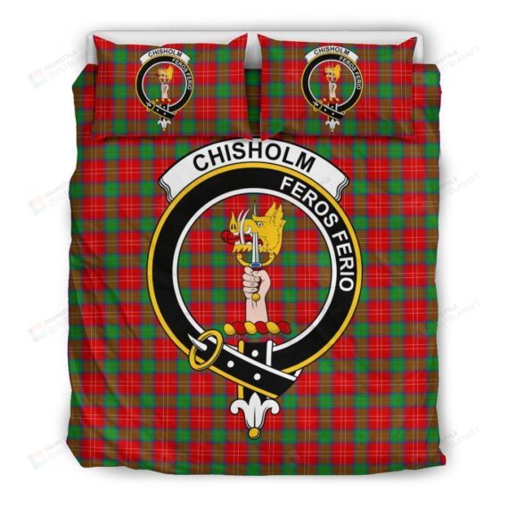 Personalized Bedding Set - Chisholm Clan Badge Tartan Cotton Spread Included 1 Soft Duvet Cover or Quilt and 2 Lightweight Breathe Pillowcases