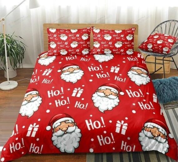 Personalized Bedding Set - Christmas Santa Claus Ho Ho Ho Cotton Spread Included 1 Soft Duvet Cover or Quilt and 2 Lightweight Breathe Pillowcases