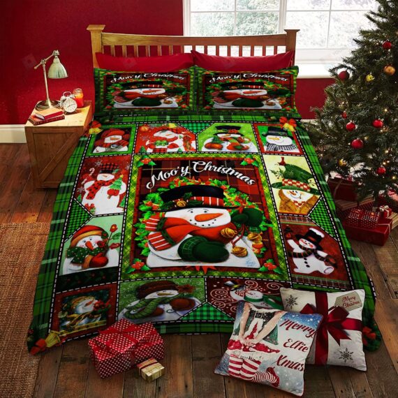 Personalized Bedding Set - Christmas Snowman Merry Christmas Cotton Spread Included 1 Soft Duvet Cover or Quilt and 2 Lightweight Breathe Pillowcases