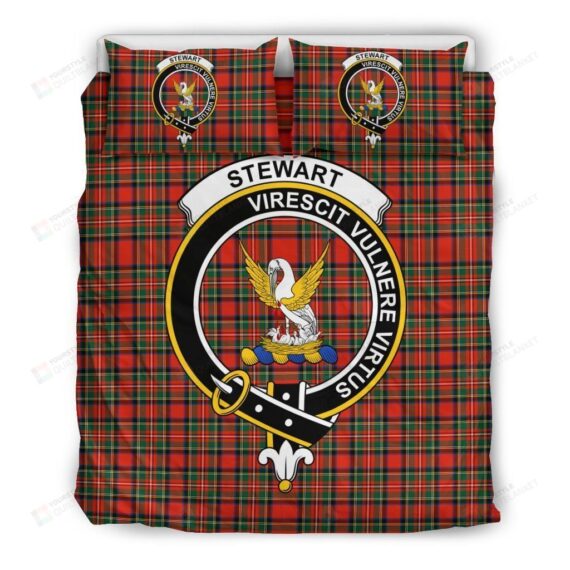 Personalized Bedding Set - Clan Stewart Of Appin Badge Tartan Cotton Spread Included 1 Soft Duvet Cover or Quilt and 2 Lightweight Breathe Pillowcases
