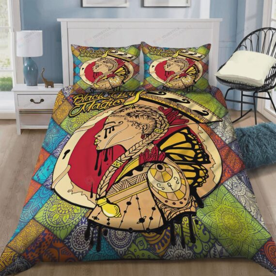 Personalized Bedding Set - Colored Mandala Black Cotton Spread Included 1 Soft Duvet Cover or Quilt and 2 Lightweight Breathe Pillowcases