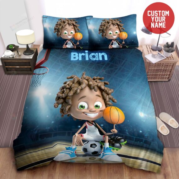 Personalized Bedding Set - Cool Black Loving Sports Afro Custom Name Included 1 Soft Duvet Cover or Quilt and 2 Lightweight Breathe Pillowcases