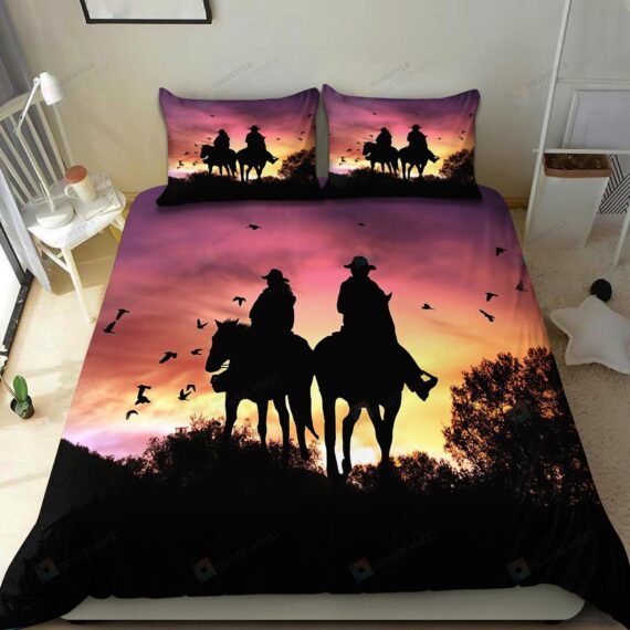 Personalized Bedding Set - Couple Cowboy Spread Included 1 Soft Duvet Cover or Quilt and 2 Lightweight Breathe Pillowcases