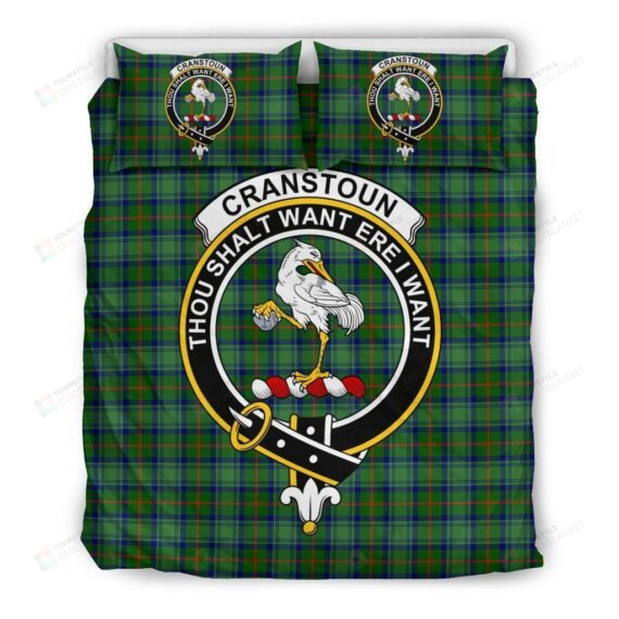 Personalized Bedding Set - Cranston Clan Badge Tartan Cotton Spread Included 1 Soft Duvet Cover or Quilt and 2 Lightweight Breathe Pillowcases