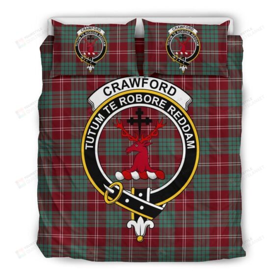 Personalized Bedding Set - Crawford Clan Badge Tartan Cotton Spread Included 1 Soft Duvet Cover or Quilt and 2 Lightweight Breathe Pillowcases