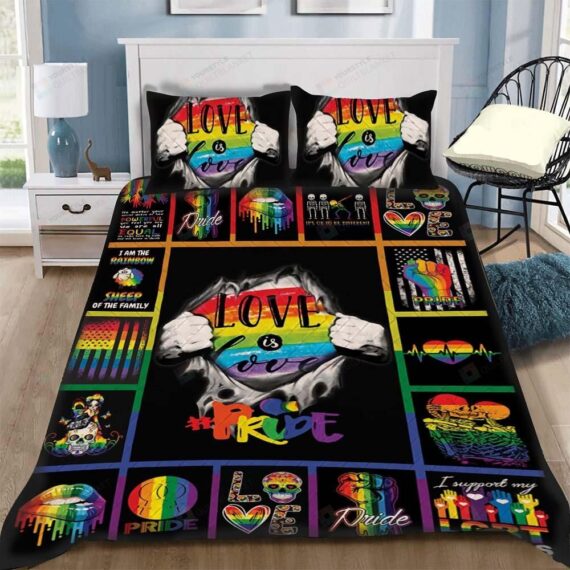 Personalized Bedding Set - Custom Lgbt Love Is Love Cotton Spread Included 1 Soft Duvet Cover or Quilt and 2 Lightweight Breathe Pillowcases