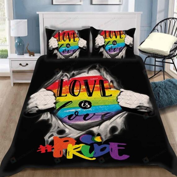 Personalized Bedding Set - Custom Lgbt Love Is Love Cotton Spread Included 1 Soft Duvet Cover or Quilt and 2 Lightweight Breathe Pillowcases