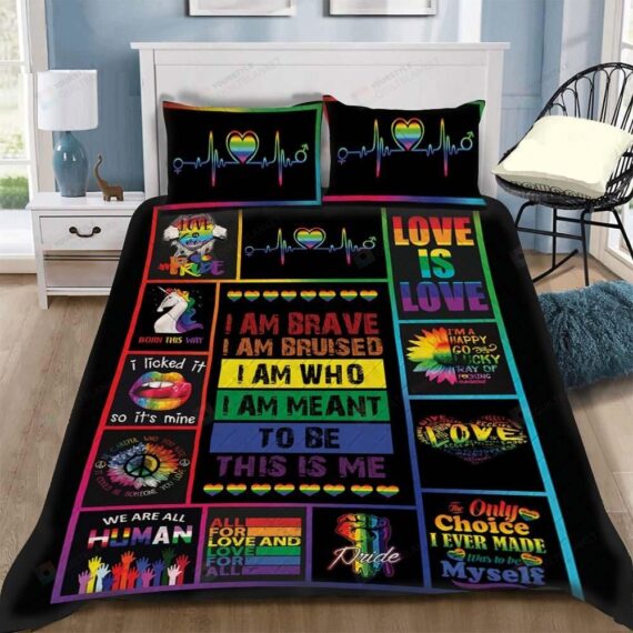 Personalized Bedding Set - Custom Lgbt Love Is Love Cotton Spread Included 1 Soft Duvet Cover or Quilt and 2 Lightweight Breathe Pillowcases