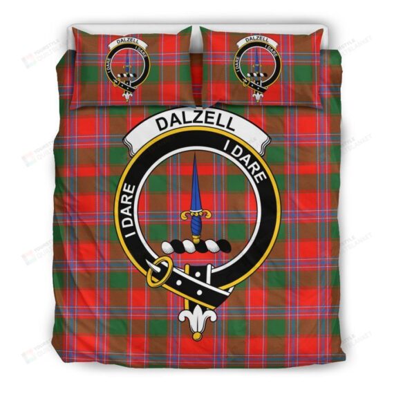 Personalized Bedding Set - Dalzel Clan Badge Tartan Cotton Spread Included 1 Soft Duvet Cover or Quilt and 2 Lightweight Breathe Pillowcases