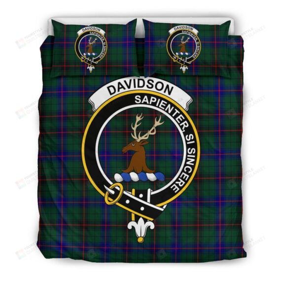Personalized Bedding Set - Davidson Clan Badge Tartan Cotton Spread Included 1 Soft Duvet Cover or Quilt and 2 Lightweight Breathe Pillowcases
