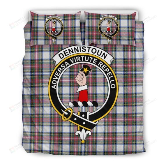 Personalized Bedding Set - Dennistoun Clan Badge Tartan Cotton Spread Included 1 Soft Duvet Cover or Quilt and 2 Lightweight Breathe Pillowcases