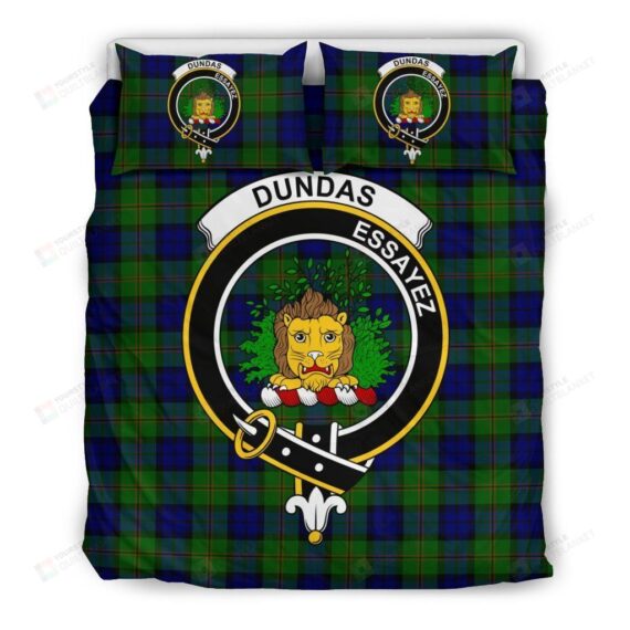 Personalized Bedding Set - Dundas Clan Badge Tartan Cotton Spread Included 1 Soft Duvet Cover or Quilt and 2 Lightweight Breathe Pillowcases